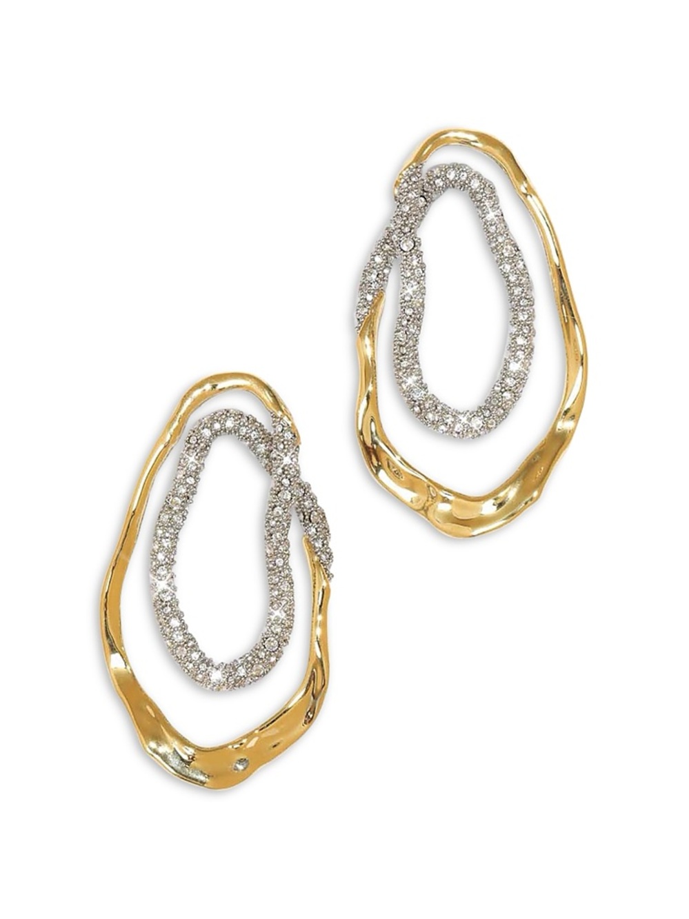 Vintage Gold and Silver Crystal Double Hoop Earrings